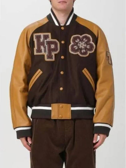 Boke Flower Leather Patch Varsity Jacket Dark Brown - KENZO - BALAAN 2