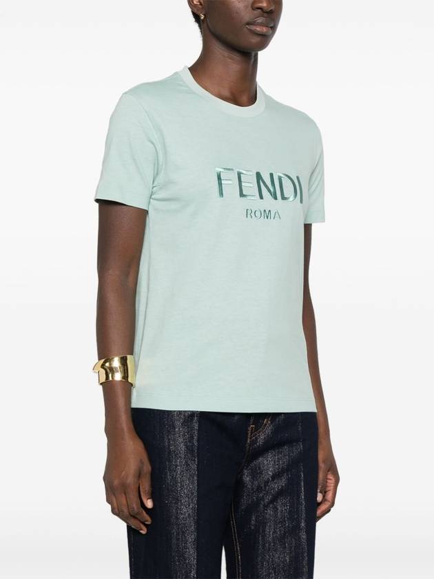 Embroidered Logo Short Sleeve T-Shirt Aqua Blue - FENDI - BALAAN 3