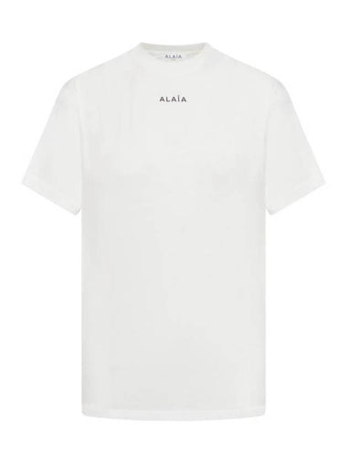 Embroidered Logo Cotton Short Sleeve T-Shirt White - ALAIA - BALAAN 1