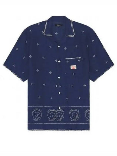 Men's Ronin Linen Button Down Short Sleeve Shirt Navy - MALBON GOLF - BALAAN 2