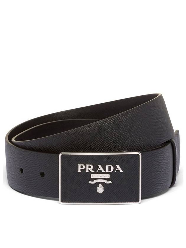 Metal Buckle Saffiano Leather Belt Black - PRADA - BALAAN 2