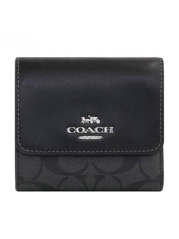 Signature Small Tri-Fold Half Wallet Black - COACH - BALAAN 1