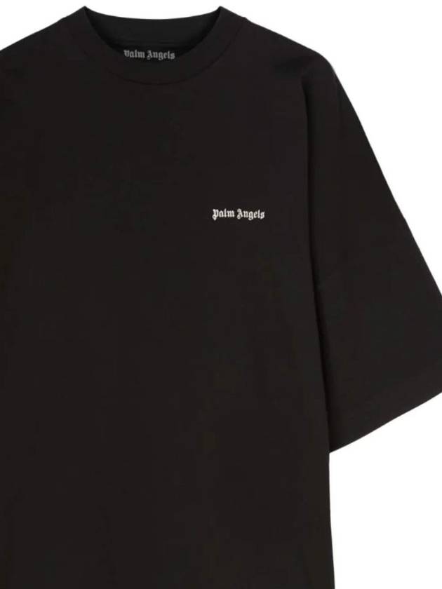 Embroidered Logo Over Short Sleeve T-Shirt Black - PALM ANGELS - BALAAN 4