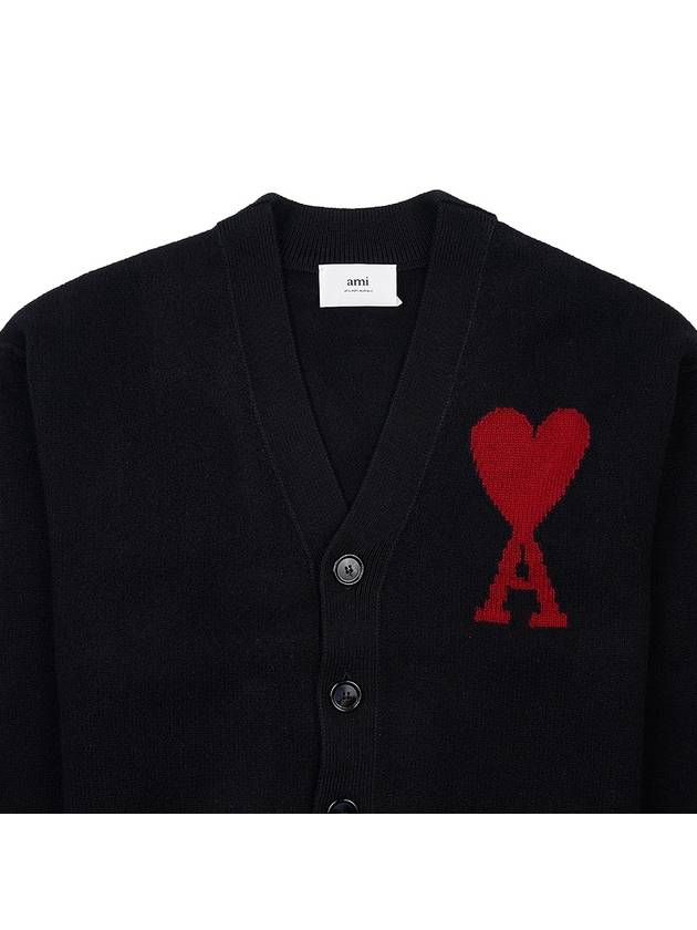 Heart Logo V Neck Wool Cardigan Black - AMI - BALAAN 4