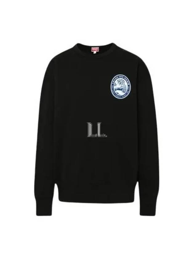 Logo Patch Crew Neck Sweatshirt Black - KENZO - BALAAN 2