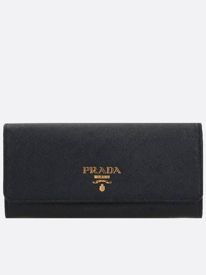 Metal Logo Saffiano Long Wallet Black - PRADA - BALAAN 2