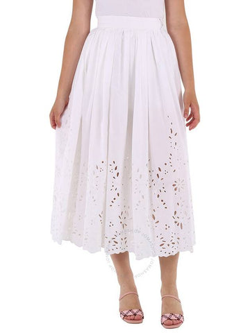 Chloe Ladies White Broderie Anglaise Flared Embroidered Midi Skirt, Brand Size 34 (US Size 2) - CHLOE - BALAAN 1