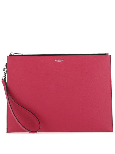 Logo Leather Clutch Bag Pink - SAINT LAURENT - BALAAN 2