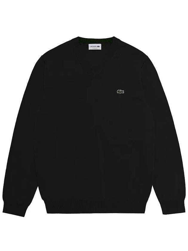 V Neck Cotton Classic Fit Knit Top Black - LACOSTE - BALAAN 2