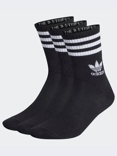 Logo Mid Cut Crew Socks 3 Pack Set Black - ADIDAS - BALAAN 2