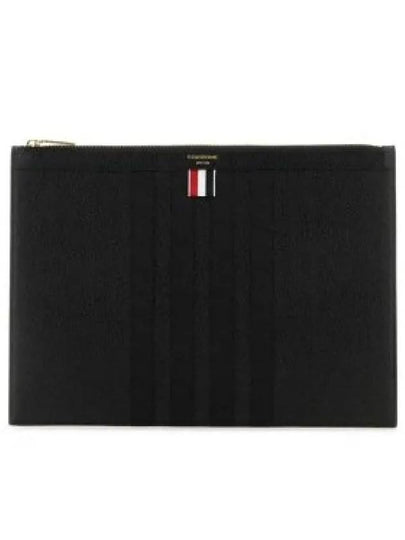 diagonal striped leather clutch bag black - THOM BROWNE - BALAAN 2