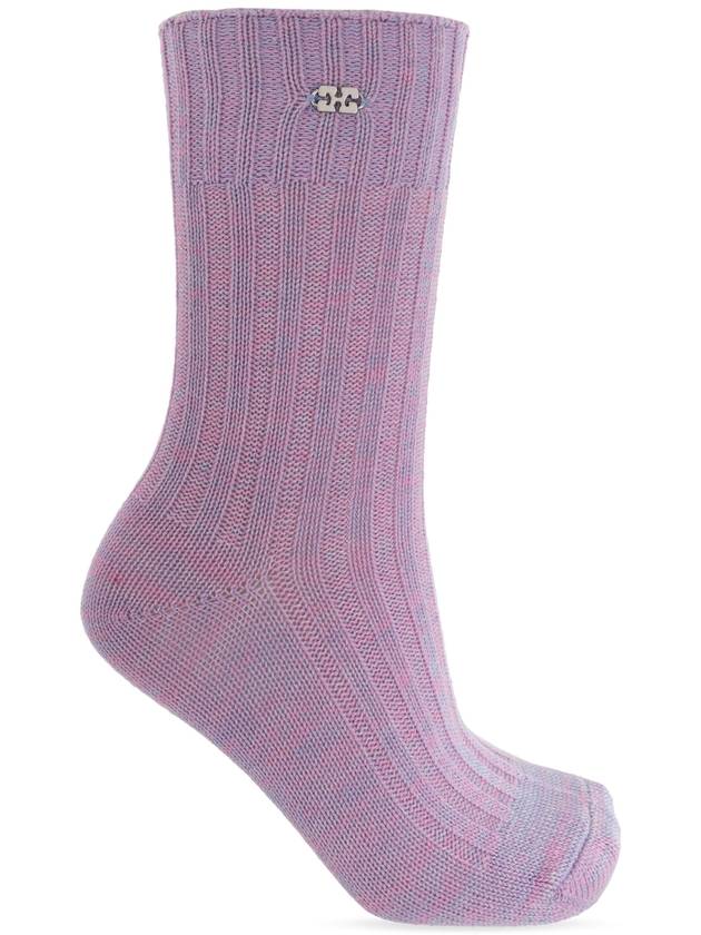 Ganni Socks With Logo, Women's, Purple - GANNI - BALAAN 1