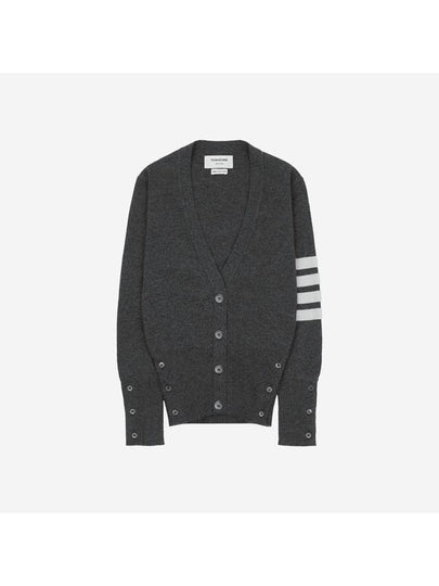 4-Bar V-Neck Cashmere Cardigan Grey - THOM BROWNE - BALAAN 2