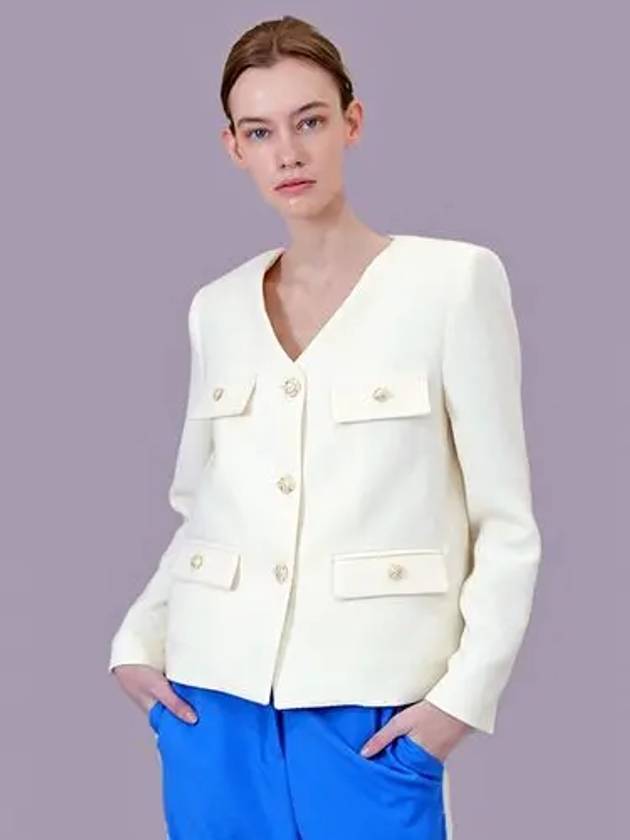 Gold Button V Neck Jacket Ivory - DAMAGE MNEMONIC - BALAAN 2