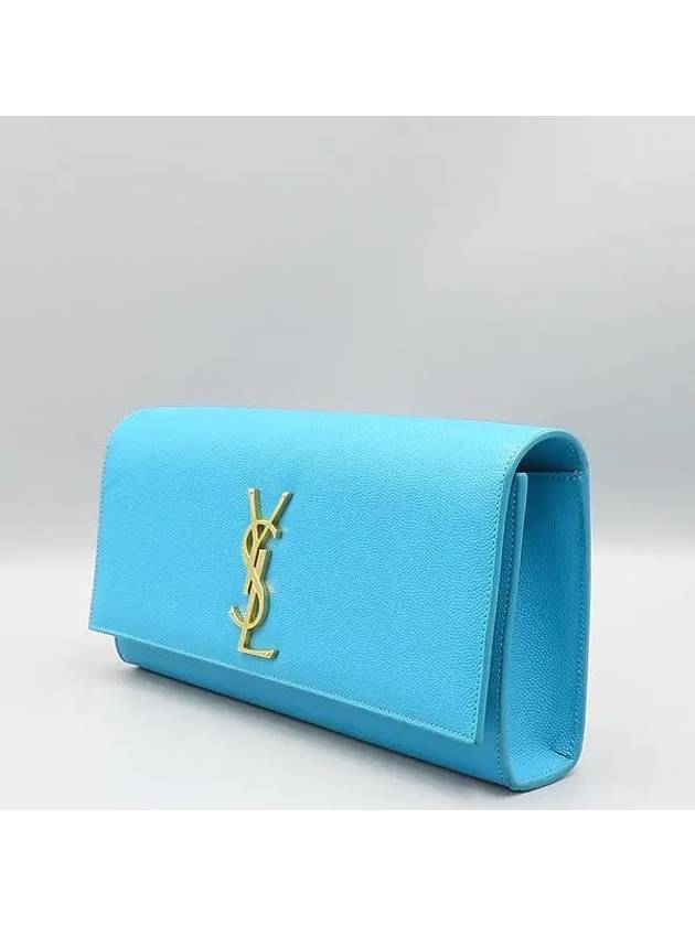 326079 Blue leather SAC CASSANDRE YSL gold logo flap clutch - SAINT LAURENT - BALAAN 3