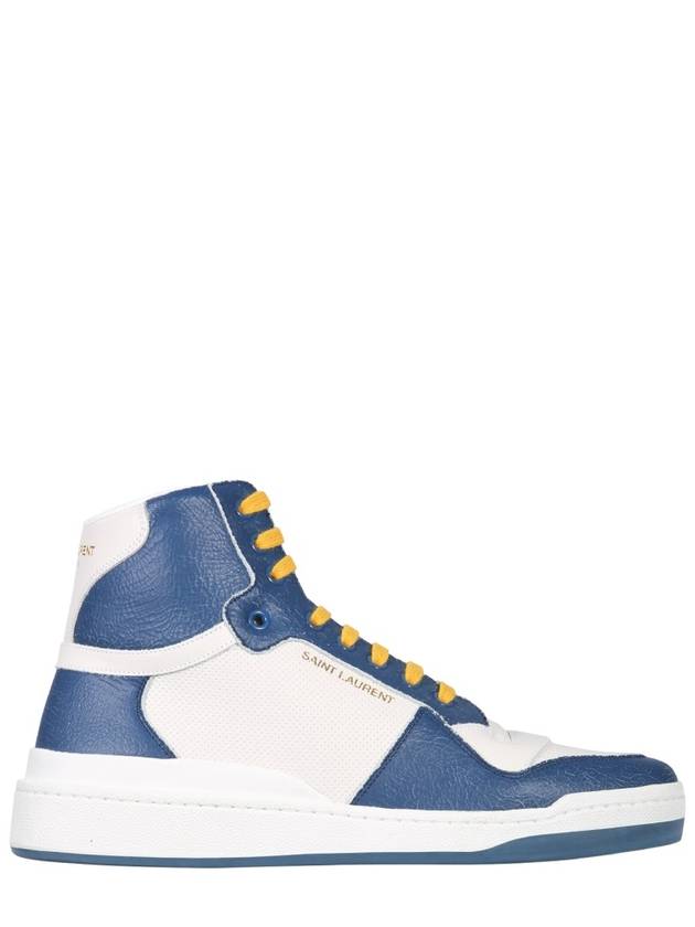 SL24 Perforated Leather Mid Top Sneakers White Blue - SAINT LAURENT - BALAAN 2