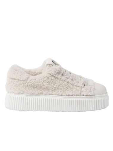 Logo Shearling Low Top Sneakers White - MIU MIU - BALAAN 1