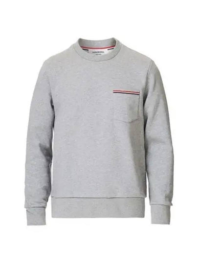 Men's Three-Stripe Tab Pocket Loopback Crew Neck Sweatshirt Light Grey - THOM BROWNE - BALAAN 2