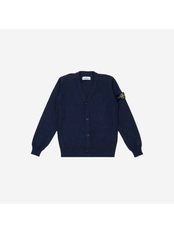 Kids Stone Island 511A1 Wappen Patch V neck Knit Cardigan Navy Blue - STONE ISLAND - BALAAN 1