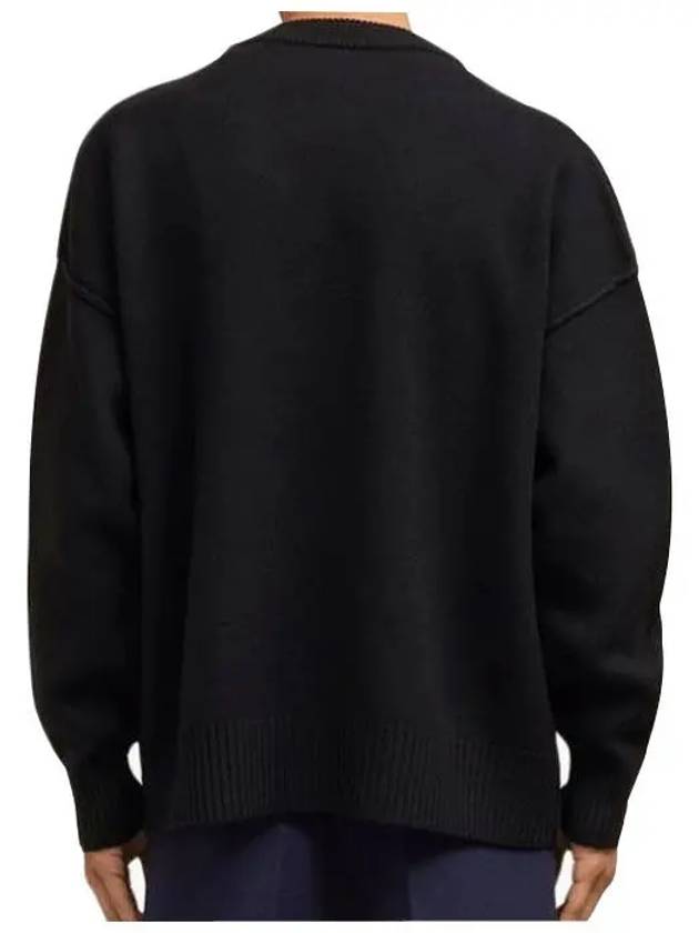 Heart Logo V Neck Wool Cardigan Black - AMI - BALAAN 3