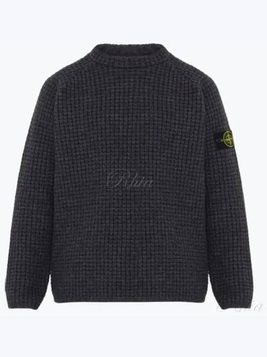 Knotted Ribbed Stitch Pure Wool Crewneck Knit Top Steel Grey Melange - STONE ISLAND - BALAAN 2