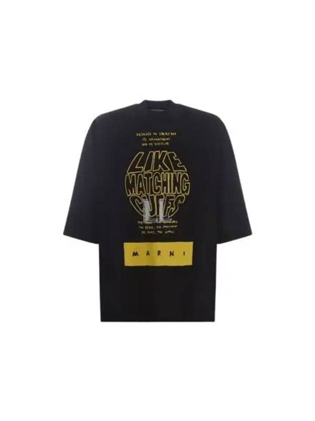 Slogan Print Short Sleeve T-Shirt Black - MARNI - BALAAN 2