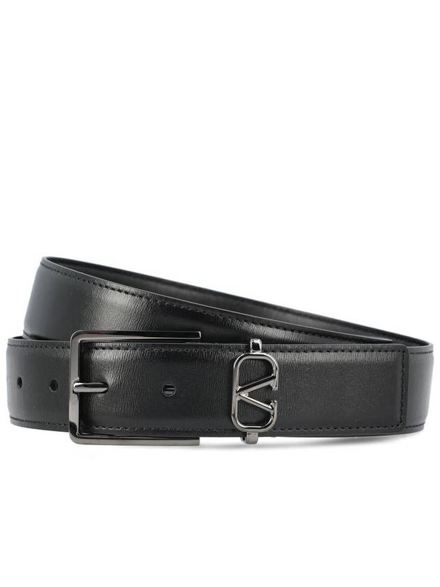 V Logo Signature Leather Belt Black - VALENTINO - BALAAN 2