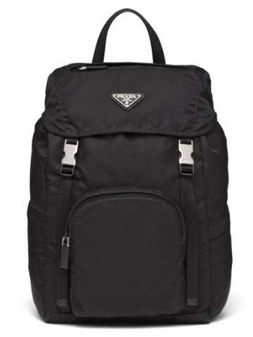 Re-nylon triangle logo backpack black - PRADA - BALAAN.