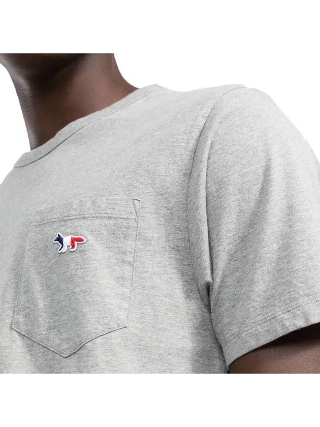 Tricolor Fox Patch Classic Pocket Short Sleeve T-Shirt Grey Melange - MAISON KITSUNE - BALAAN 5