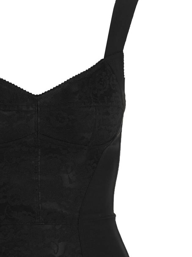 Dolce & Gabbana Bustier Lace Insert Silk Midi Dress Black - DOLCE&GABBANA - BALAAN 4