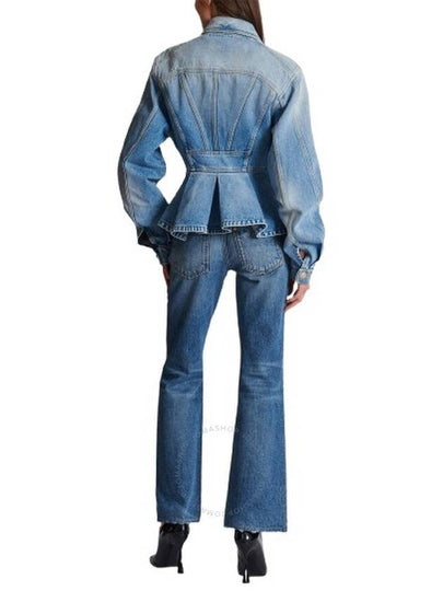 Balmain Logo-Buttons Pleated Denim Blazer, Brand Size 36 (US Size 4) - BALMAIN - BALAAN 2