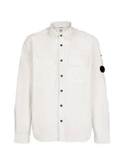 Organic Gabardine Buttoned Lens Long Slevee Shirt White - CP COMPANY - BALAAN 2