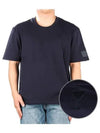 Patch Logo Round Neck Short Sleeved T-Shirt Navy - AMI - BALAAN 2