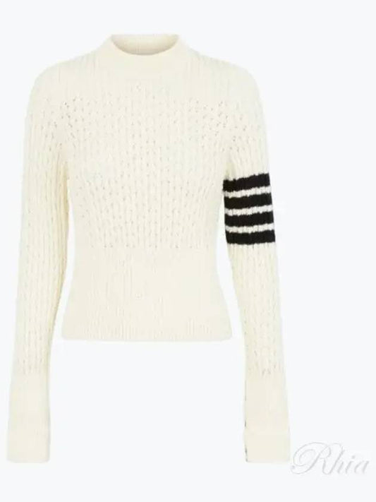 4 Bar Pointelle Knit Top White - THOM BROWNE - BALAAN 2