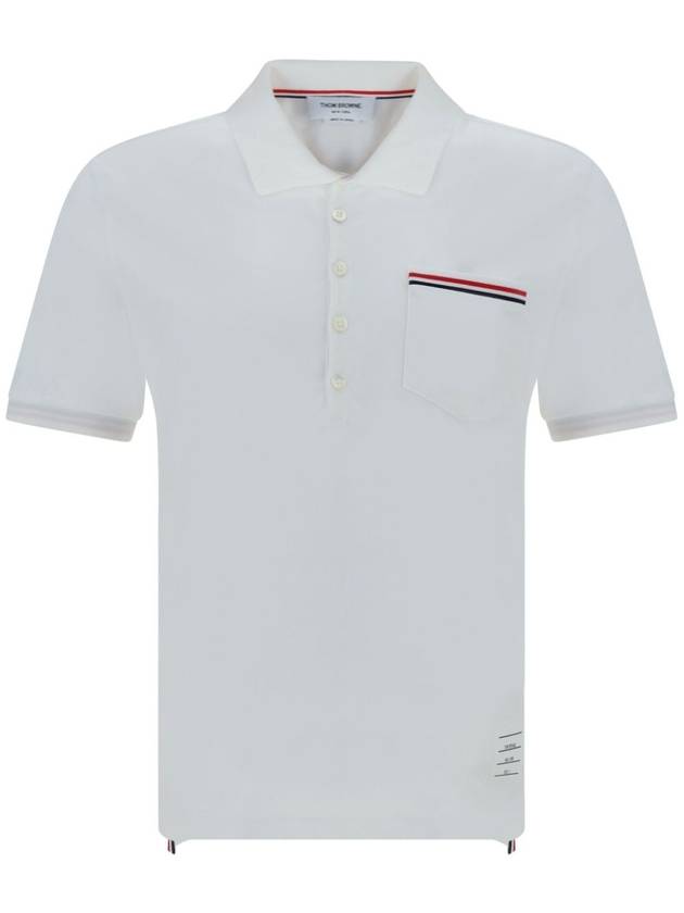 Men's Three Stripes Pocket Mercerized Short Sleeve Polo Shirt White - THOM BROWNE - BALAAN 2