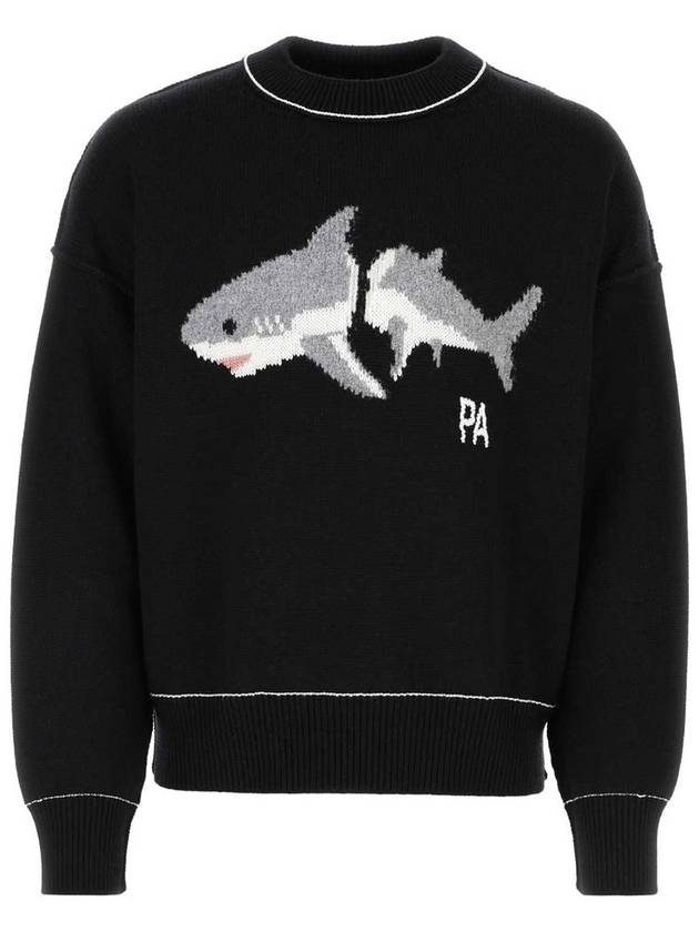 Men's Shark Graphic Wool Knit Top Black - PALM ANGELS - BALAAN 2