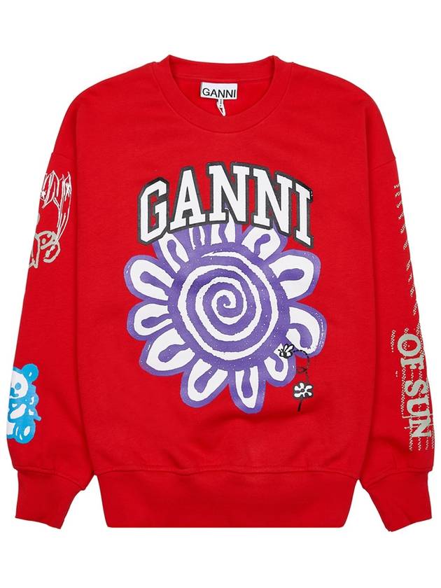 Print Organic Cotton Sweatshirt Red - GANNI - BALAAN 3