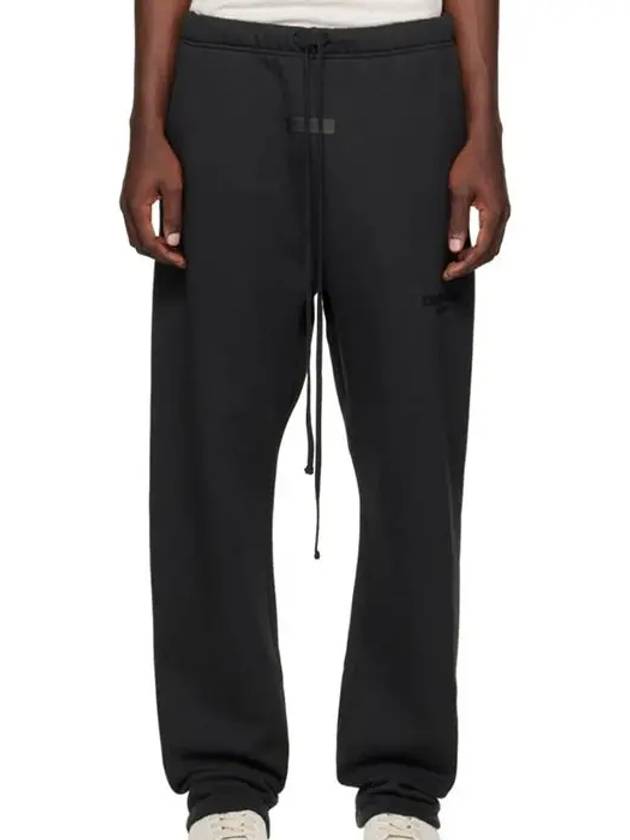 Essentials Drawstring Logo Flocked Black Cotton Lounge Sweatpants - FEAR OF GOD ESSENTIALS - BALAAN 1