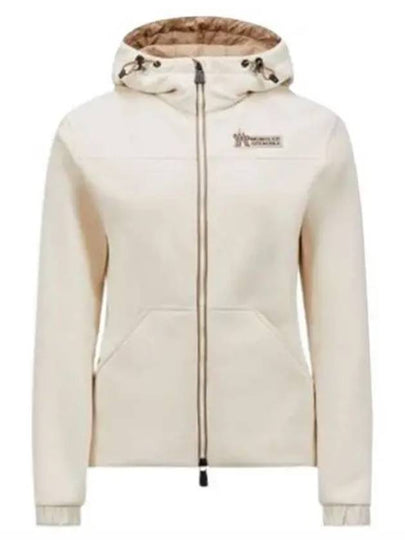 Embroidered Logo Patch Zip-Up Hoodie Cream - MONCLER - BALAAN 2