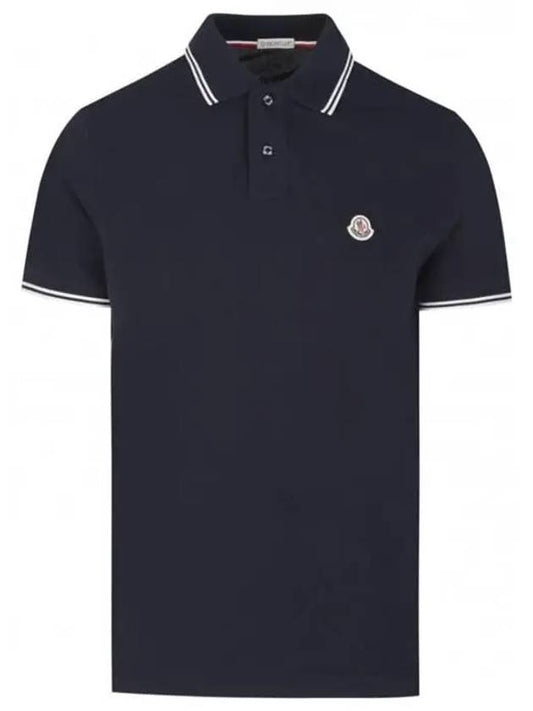 Logo Patch White Stripe Short Sleeve Polo Shirt Navy - MONCLER - BALAAN 2