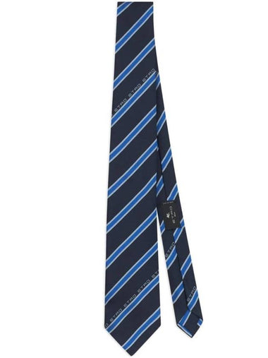 Logo Print Striped Silk Tie Blue - ETRO - BALAAN 1