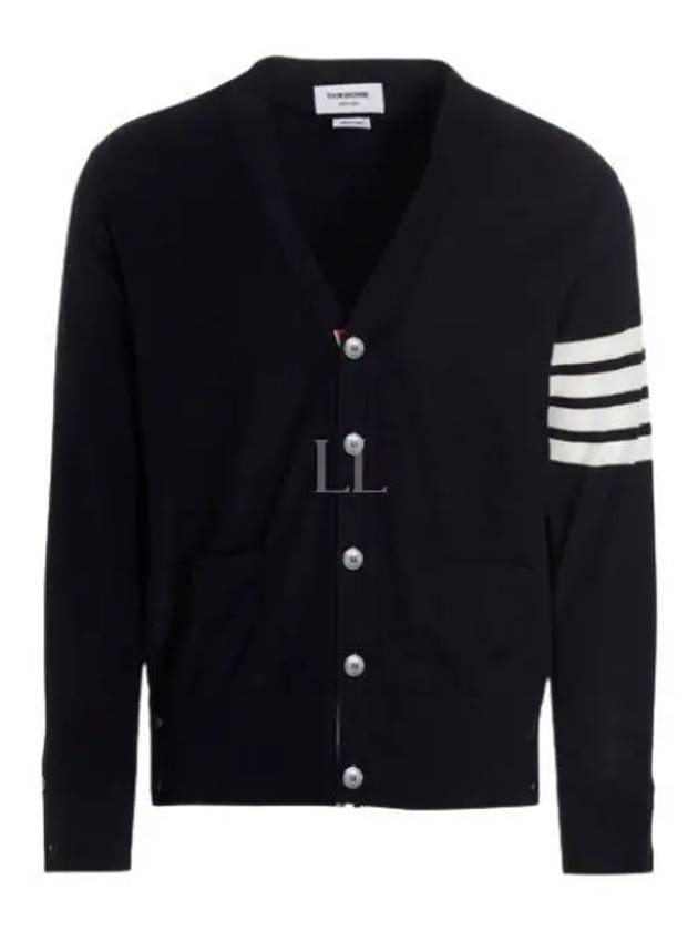 Men's Sustainable Classic Diagonal Wool Cardigan Black - THOM BROWNE - BALAAN 2