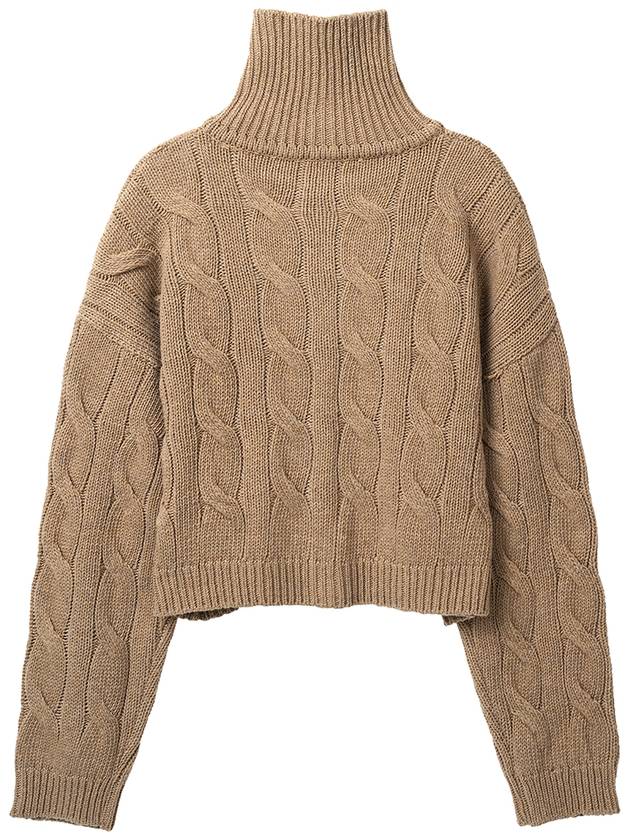 Turtleneck Cropped Knit Cardigan Beige - HIGH SCHOOL DISCO - BALAAN 4