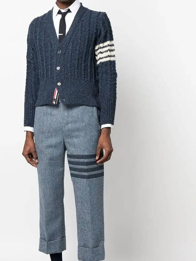 Donegal Twist Cable 4 Bar Classic V Neck Cardigan Blue - THOM BROWNE - BALAAN 2