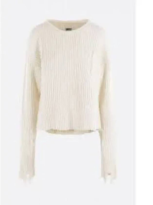 Distressed Crew Neck Ribbed Knit Top Off White - MAISON MARGIELA - BALAAN 2