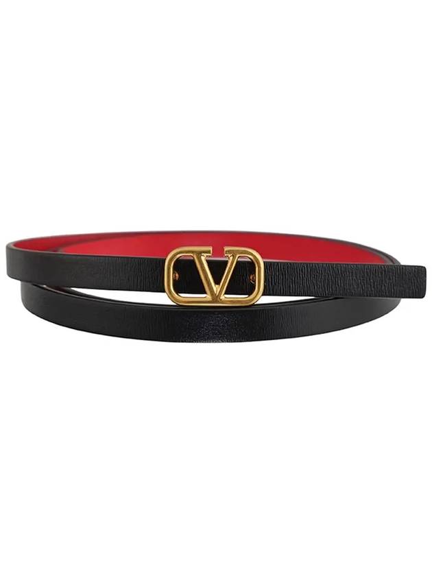 V Logo Signature Reversible Leather Belt Black - VALENTINO - BALAAN 2