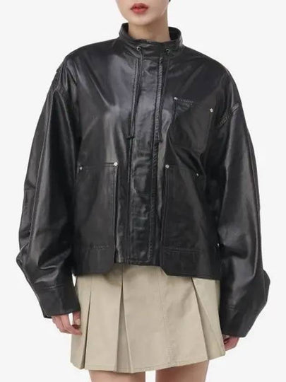 Drop Shoulder Leather Jacket Black - HELMUT LANG - BALAAN 2