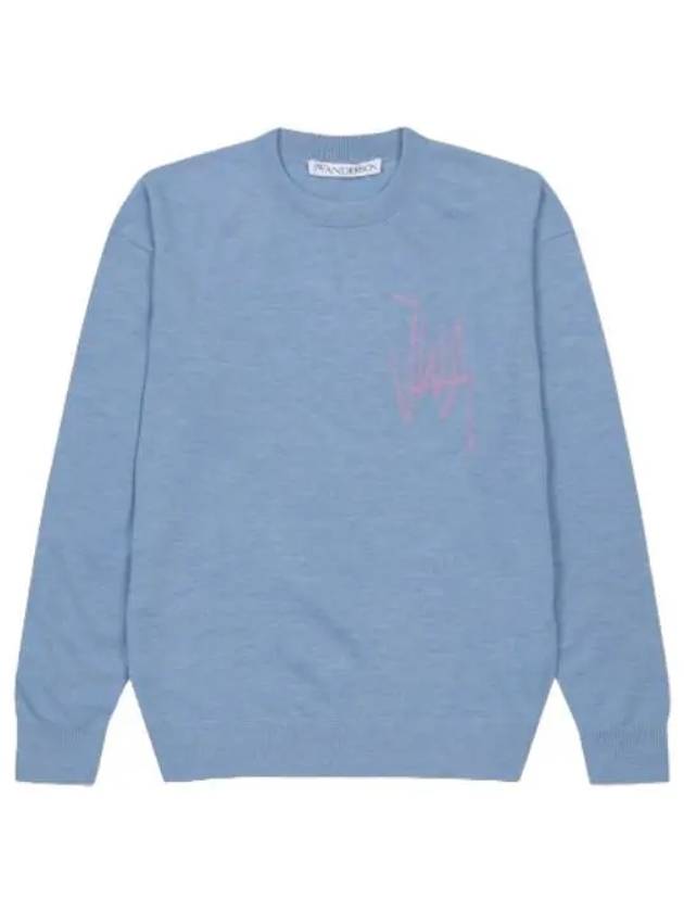 Logo Crew Neck Jumper Knit Top Blue - JW ANDERSON - BALAAN 2