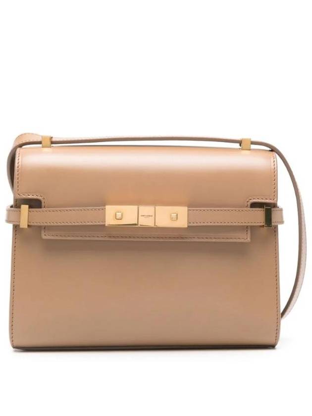 Manhattan Mini Embossed Gold-Tone Logo Leather Cross Bag Beige - SAINT LAURENT - BALAAN 1