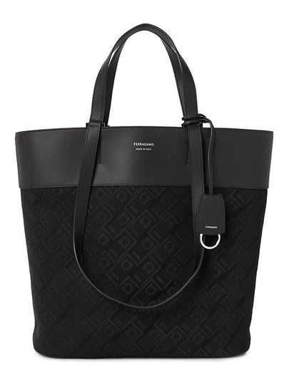 Logo Detail Jacquard Calfskin Tote Bag Black - SALVATORE FERRAGAMO - BALAAN 2